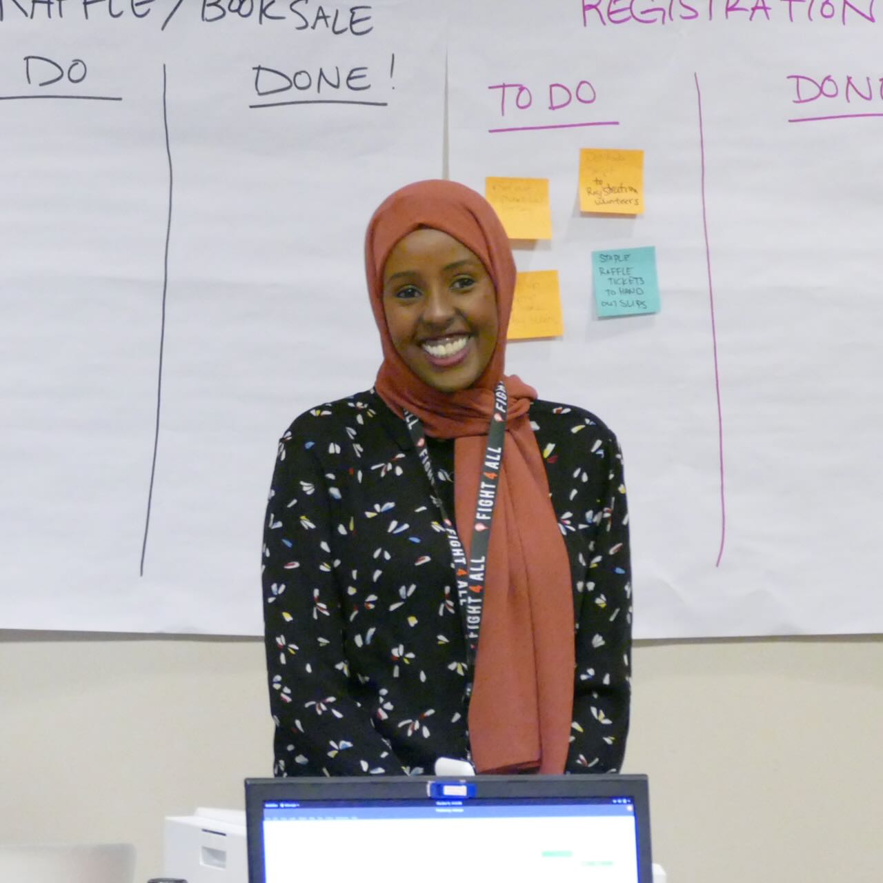 Ramla Sahid talking to club members in 2018